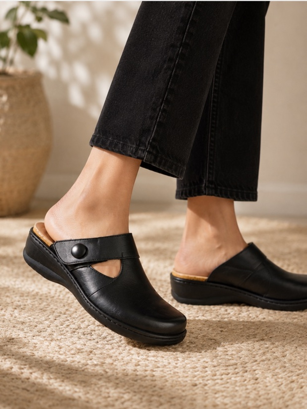 Portofino Leather Clog Mule Black EU 39 = 8 - 8.5 Made in Spain Comfort ND-5580